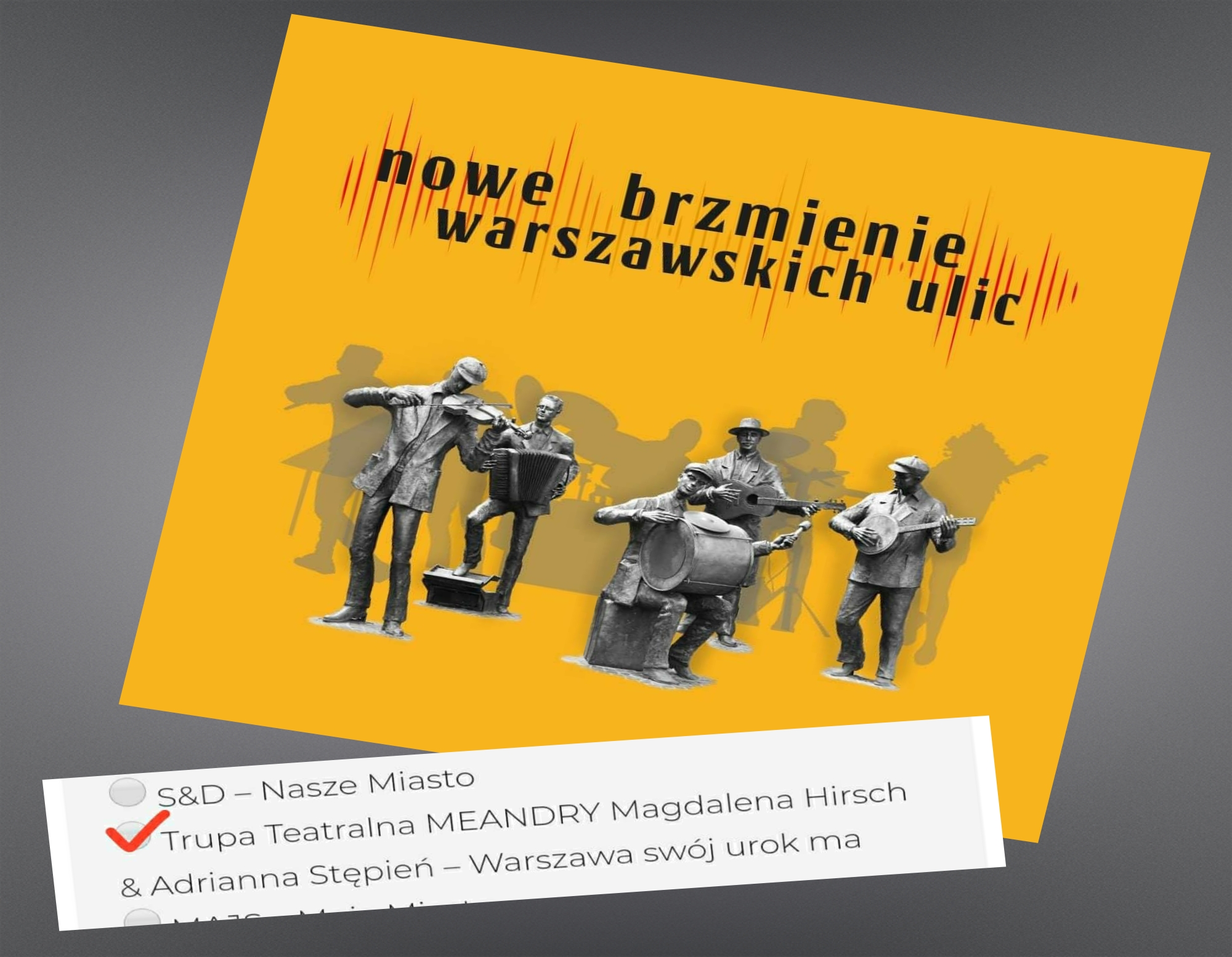 Plakat reklamujący konkurs "Nowe brzmienie warszawskich ulic"