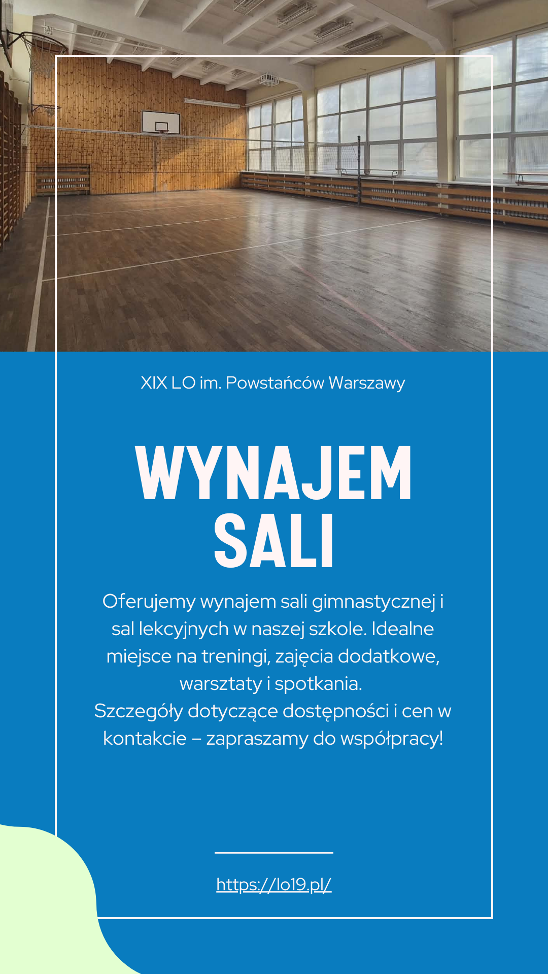 plakat najmu sali gimnastycznej